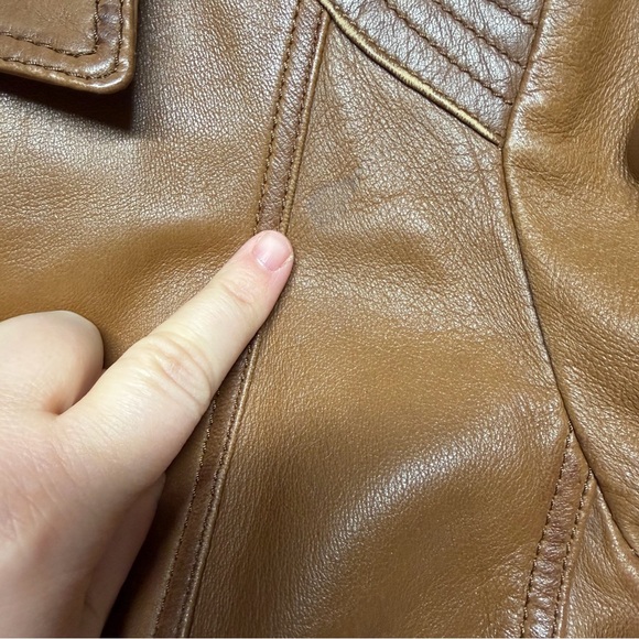 Tibor Luxe Women’s Brown Genuine Leather Moto Jacket Zip Front Floral Lined MED - Picture 4 of 10